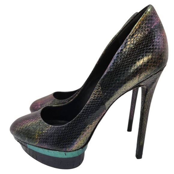 Brian Atwood Ferguson Platform Stiletto Heels Metallic Snake NEW Women's Sz. 8.5 - Picture 2 of 10